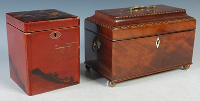 Lot 426 - A George III mahogany and checker strung tea...