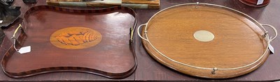 Lot 429 - An E.P. mounted oak twin-handled gallery tray,...