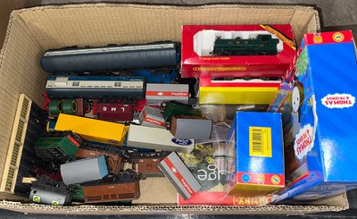 Lot 503 - Box of assorted Hornby trains, carriages,...
