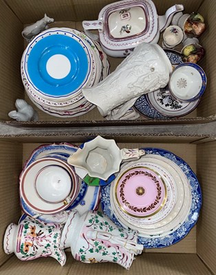 Lot 504 - Two boxes of assorted ceramics to include jugs,...