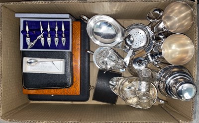 Lot 507 - Box of assorted plated ware to include cased...