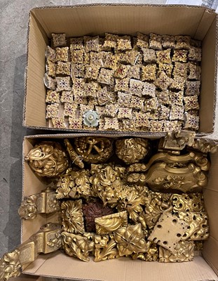 Lot 524 - Two boxes of assorted giltwood composite and...