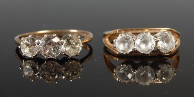 Lot 265 - A 9ct gold three stone imitation diamond ring,...