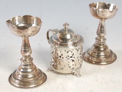 Lot 280 - A Birmingham silver mustard pot frame;...