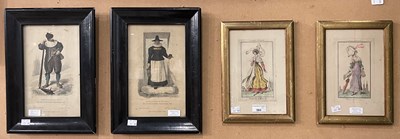 Lot 582 - Two pairs of antique coloured prints to...