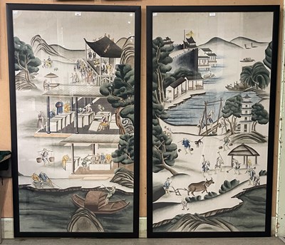 Lot 583 - A pair of Chinese watercolours, depicting...
