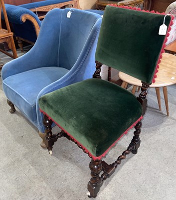 Lot 610 - A stained beech green velvet upholstered side...