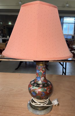 Lot 466 - A red ground Chinese cloisonne bottle vase,...