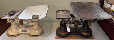 Lot 594 - Two sets of vintage kitchen scales, one set by...