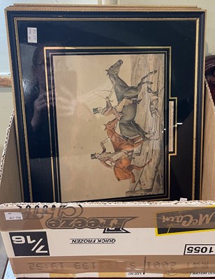 Lot 597 - A set of four hunting prints in verre eglomise...
