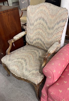 Lot 689 - An antique Louis XV style fauteuil armchair...