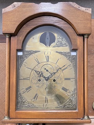 Lot 692 - An antique oak longcase clock, movement Andrew...