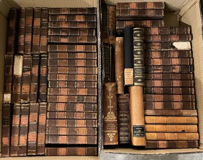 Lot 526A - Two boxes of assorted antique leather bound...