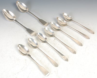 Lot 187 - Five Scottish silver dessert spoons,...