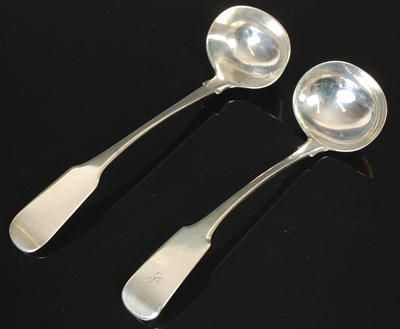Lot 156 - Two Scottish Provincial silver toddy ladles,...
