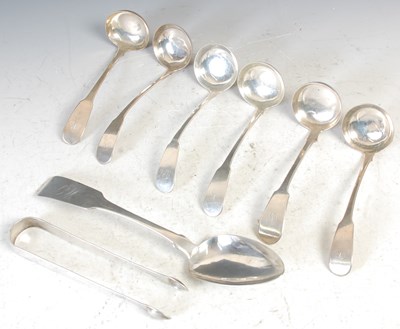 Lot 180 - Five Scottish silver toddy ladles, fiddle...