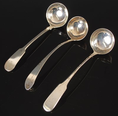 Lot 155 - Three Scottish provincial silver toddy ladles:...