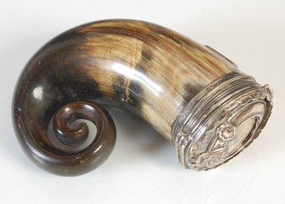 Lot 24 - A Scottish silver-mounted curly horn snuff...
