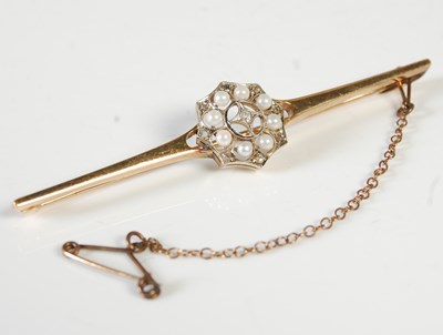 Lot 454E - An Edwardian 14ct gold, diamond and pearl...
