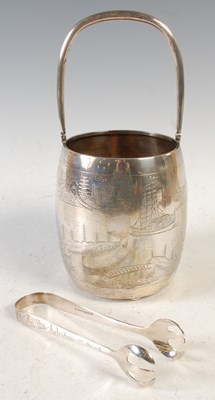 Lot 245 - A Chinese export silver ice bucket and tongs,...