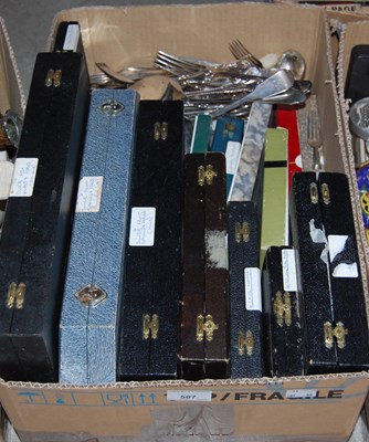 Lot 507 - Box - various cased sets of flatware together...