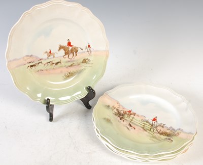 Lot 608 - Five Royal Doulton transfer printed dinner...