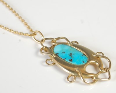 Lot 428 - An Art Nouveau gold and turquoise pendant, in...