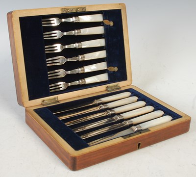 Lot 238 - A cased set of six Sheffield silver and mother...