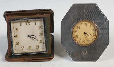 Lot 264 - An Art Deco green leather cased eight day...