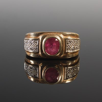 Lot 299 - A 9ct gold ruby and diamond chip dress ring,...