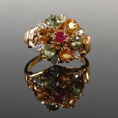 Lot 316 - A 9ct gold, ruby, fancy sapphire and diamond...