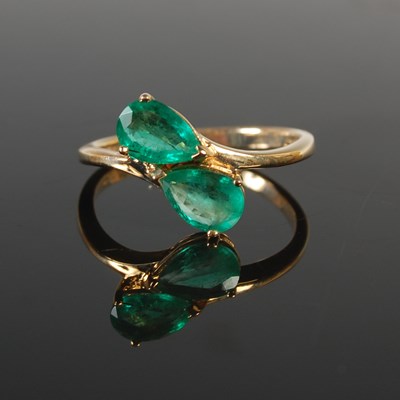 Lot 326 - A 9ct Brazilian emerald two stone ring, set...