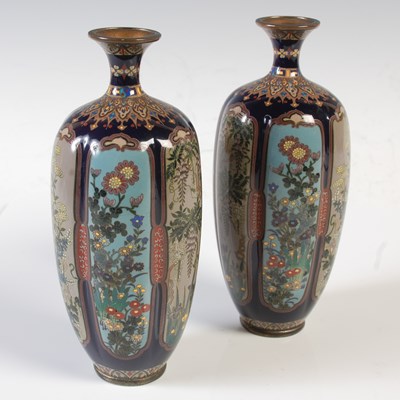 Lot 392 - A pair of Japanese cloisonne enamel blue...