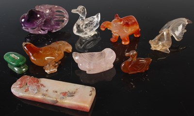 Lot 394 - A Chinese rose quartz carving of a gourd,...