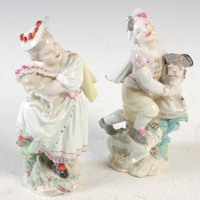 Lot 400 - A pair of antique Derby porcelain figures of a...