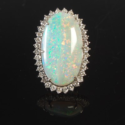 Lot 339 - An impressive white metal, opal and diamond...