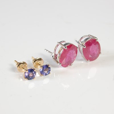 Lot 362 - A pair of 18ct white gold and ruby stud...