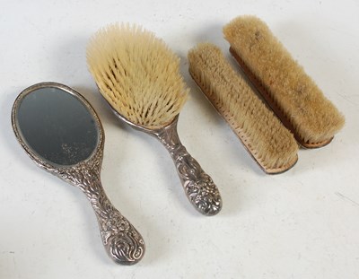 Lot 367 - A Chester silver backed handheld dressing...