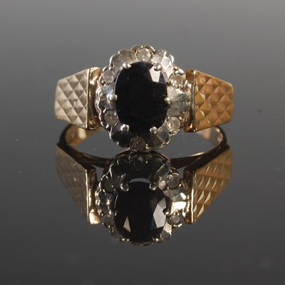 Lot 469 - A 9ct gold sapphire and diamond chip dress...