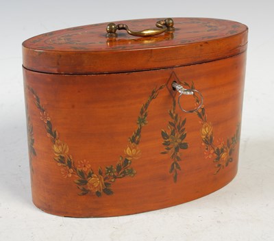 Lot 526 - An Edwardian painted satinwood oval shaped tea...