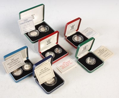 Lot 503 - Six Royal Mint cased silver proof coins, to...