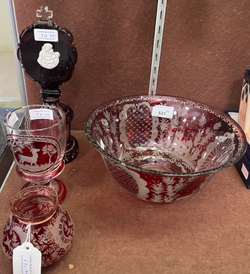 Lot 531 - A clear and ruby glass table top shrine with...