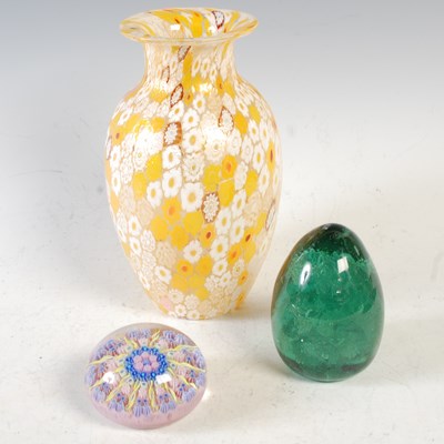 Lot 538 - A pink ground millefiori glass paperweight, a...