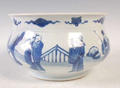 Lot 595 - A Chinese blue and white porcelain bowl/censer,...