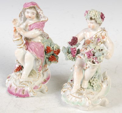 Lot 614 - A pair of antique Derby porcelain cherub...