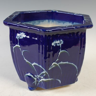 Lot 617 - A Japanese blue ground porcelain hexagonal...