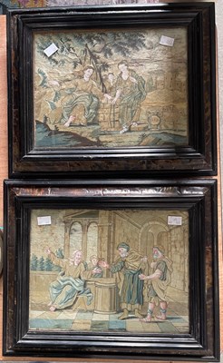 Lot 685 - A pair of Antique silkwork pictures, one...