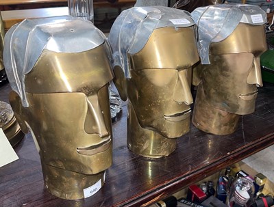 Lot 640 - Three bimetal stylised male form busts, 20th...