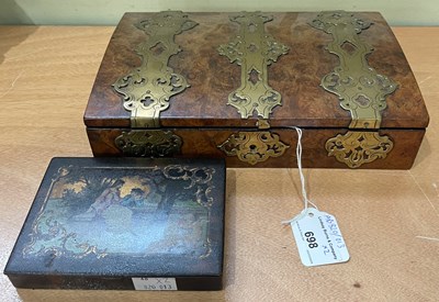 Lot 698 - A 19th century walnut and brass bound box with...
