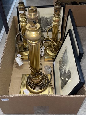 Lot 704 - A box of items to include a pair of brass...